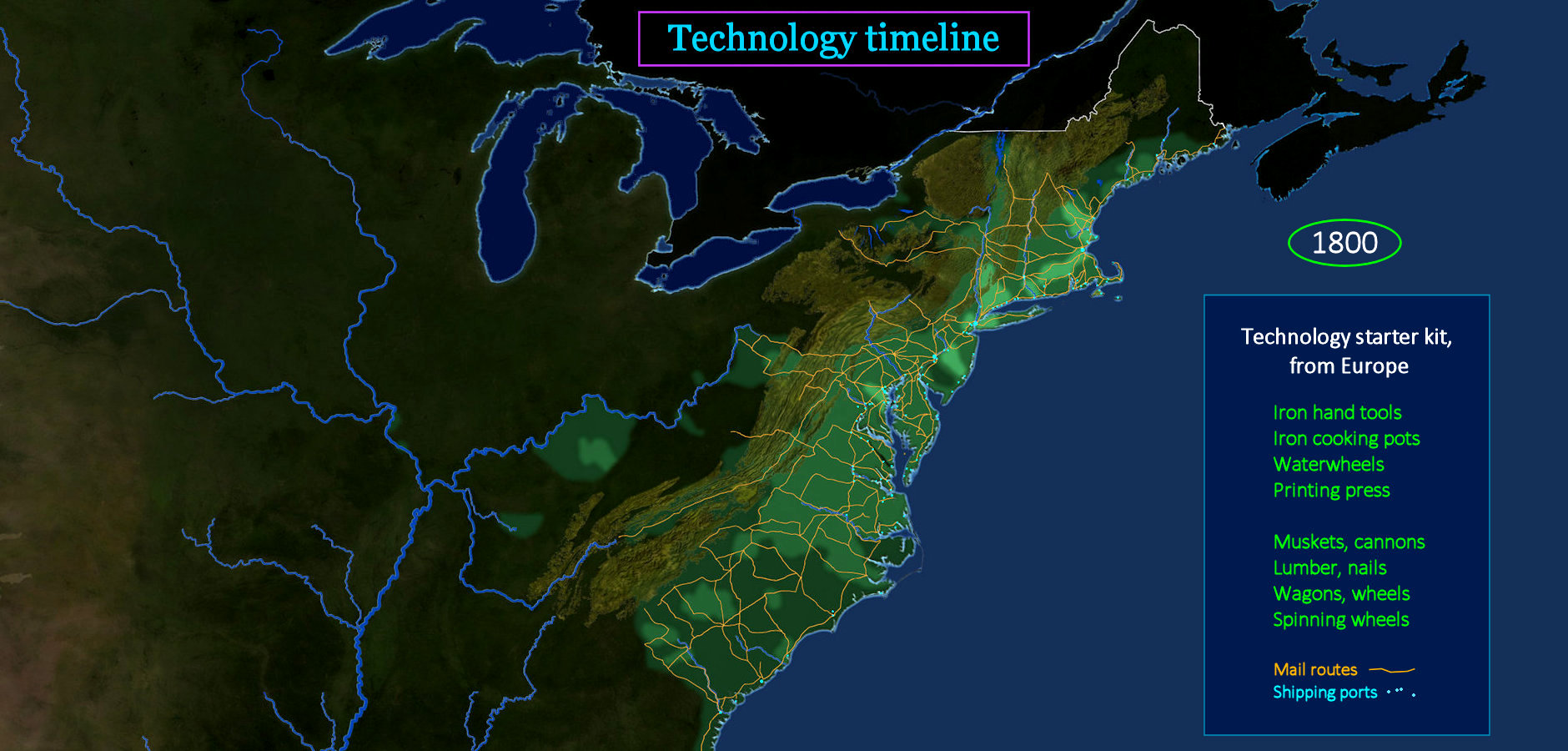 Technology before steam power, 1800 map